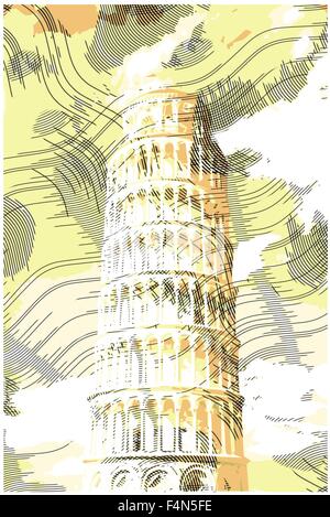 Famous pisan tower rendered with engraving effects. Stock Vector