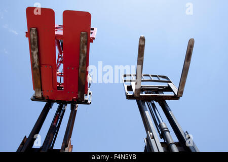 Parts of forklift loader for warehouse works outdoors Stock Photo