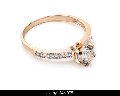 Gold diamond ring isolated on white Stock Photo