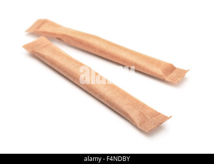 Brown paper sachets isolated on white Stock Photo