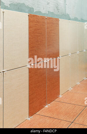 Close up of ceramics wall tile instalation Stock Photo