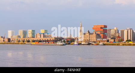 Belgium, Flanders, Antwerp, Cityview with Museum aan de Stroom, Scheidt river Stock Photo