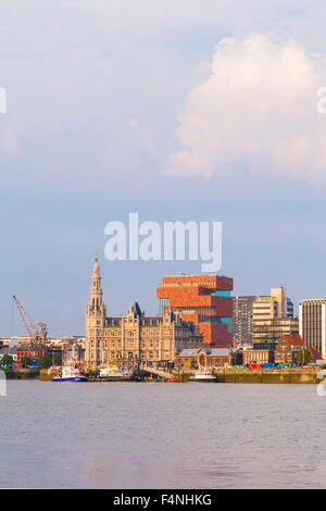 Belgium, Flanders, Antwerp, Cityview with Museum aan de Stroom, Scheidt river Stock Photo