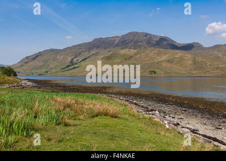 Landscape view of mountains and shoreline, Loch Spelve, Argyll and Bute, Scotland, UK in May. Stock Photo