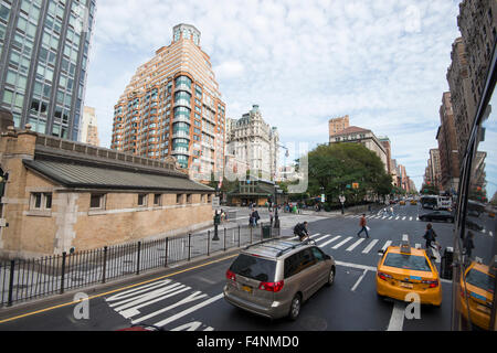 Amsterdam Avenue as it crosses with W 72nd St and Broadway, New York City USA Stock Photo