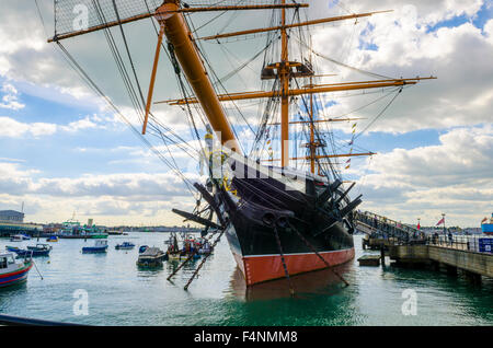 The Victorian iron hulled HMS Warrior at Portsmouth Historic Dockyard, Hampshire, England. Stock Photo