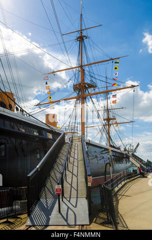 The Victorian iron hulled HMS Warrior at Portsmouth Historic Dockyard, Hampshire, England. Stock Photo