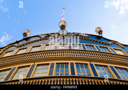 HMS Victory, Lord Nelson's flagship, at Portsmouth Historic Dockyard, Hampshire, England. Stock Photo