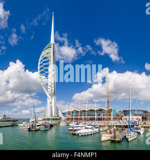 Spinnaker Tower overlooking the Solent at Gunwharf Quays, Portsmouth Harbour, Hampshire, England. Stock Photo