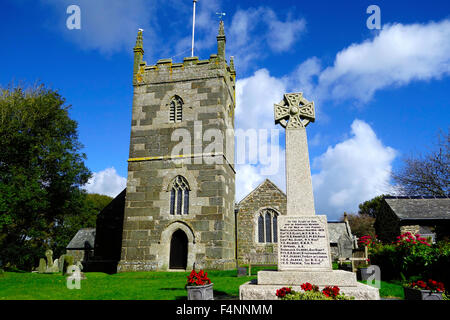 Saint Mellanus Anglican Church, Mullion Village, Lizard Peninsula, Cornwall, England, UK in Summer Stock Photo