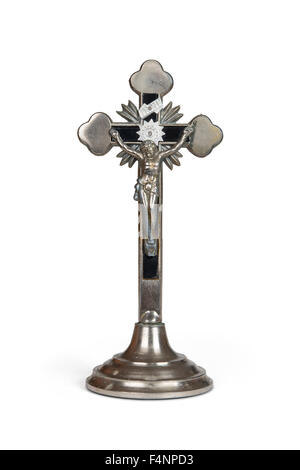 Crucifix with figure of Jesus isolated over white with clipping path. Stock Photo
