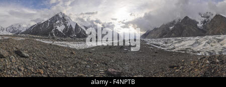 Scenic panorama of Engilchek glacier in picturesque Tian Shan mountain range in Kyrgyzstan Stock Photo