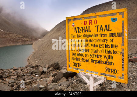 India, Himachal Pradesh, Lahaul and Spiti, helicopter crash memorial and cairns at Vishal Taal, below Baralacha La Pass Stock Photo