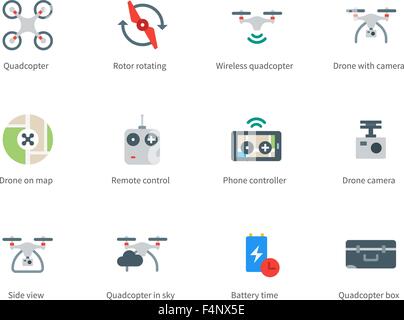 Drone with Camera color icons on white background. Stock Vector