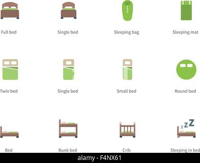 Hotel beds and Sleep signs color icons on white background. Stock Vector