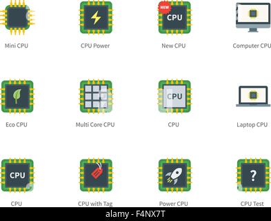 Cpu color icons on white background Stock Vector