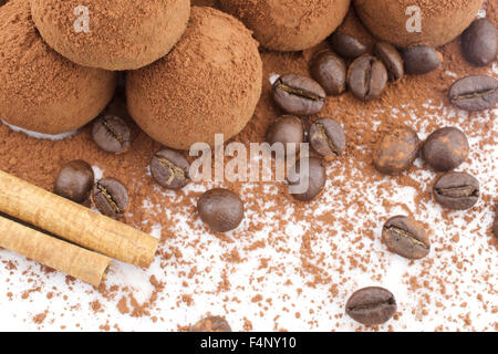 Chocolate Truffles with Coffee beans and cinnamon stick Stock Photo