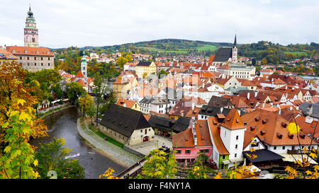 Cesky Krumlov oldtown city and river view in Autumn Stock Photo