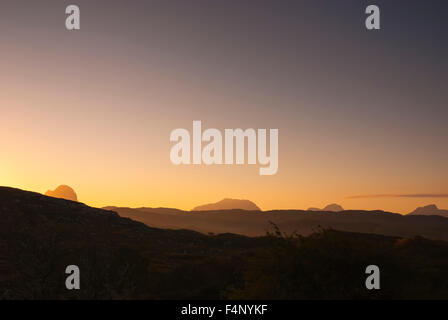 Dawn over the Inverpolly Nature Reserve, Sutherland, Scotland Stock Photo