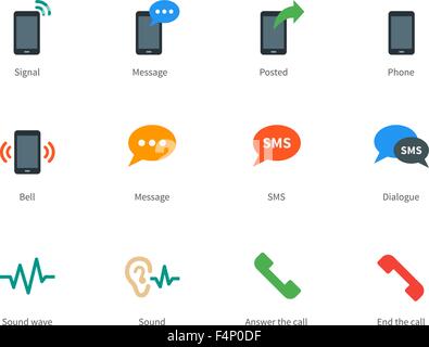 Phone colored icons on white background. Stock Vector