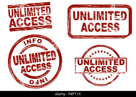 Set of stylized red stamps showing the term unlimited access. All on white background Stock Photo