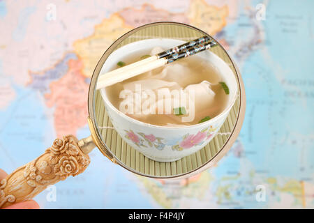 World food looking in on Chinese wonton soup Stock Photo