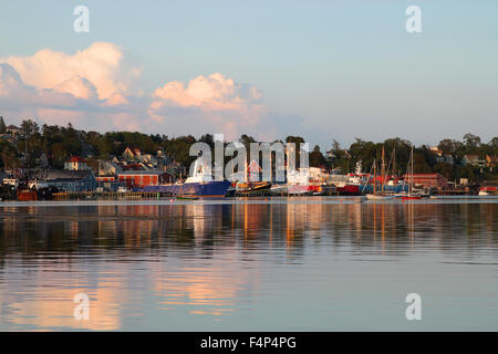 Fishing boats along the  harbor front of Lunenburg, Nova Scotia, one of the Maritime Provinces , Canada a UNESCO world heritage Stock Photo