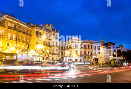 Piazza Jenne at Night with Traffic Cagliari Sardinia Italy Stock Photo