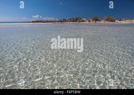 The transparent waters of Elafonisi in Crete island Stock Photo