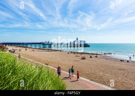 The beach and pier, Grand Parade, Eastbourne, East Sussex, England, UK Stock Photo