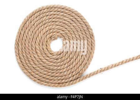 Roll of ship rope. Isolated on white background Stock Photo