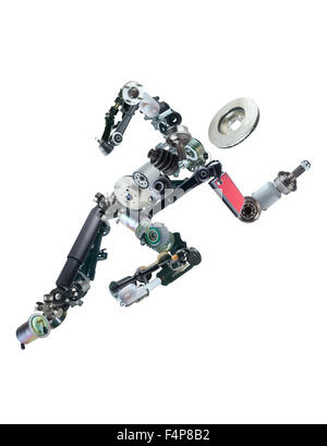 Running man assembled from spare parts. Stock Photo