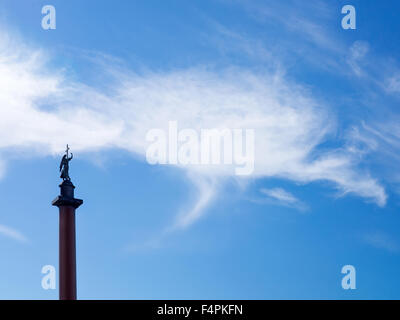 Cloudy sky background with angel statue on top the Alexander Column in palace square, St.Petersburg, Russia Stock Photo