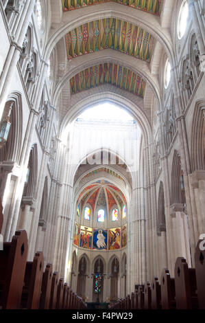 Spain, Madrid, Cathedral Of Our Lady Of Almudena, Main Nave. Stock Photo