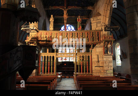 France, Brittany, inside of church La Roche Maurice, Jesus on the cross Stock Photo