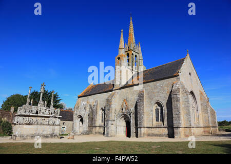France, Brittany, Notre Dame de Tronoen is a small Gothic chapel with the oldest Calvary of Brittany Stock Photo