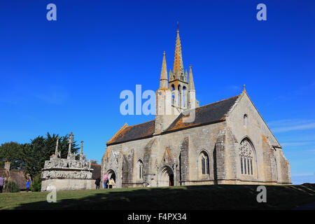 France, Brittany, Notre Dame de Tronoen is a small Gothic chapel with the oldest Calvary of Brittany Stock Photo