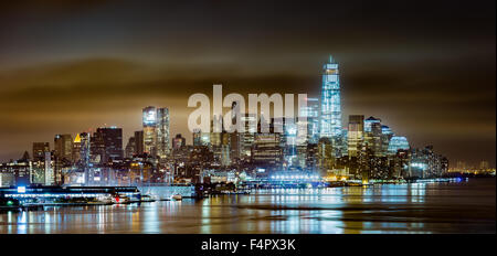 Lower Manhattan by night viewed from Weehawken, New Jersey Stock Photo