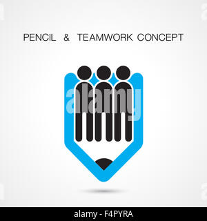 Creative pencil and people icon abstract logo design . Corporate business creative logotype symbol. Stock Photo