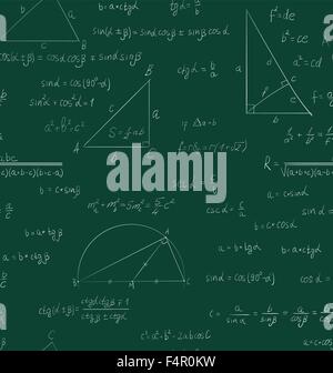 Seamless trigonometry pattern on green Stock Vector