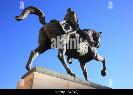 Equestrian statue of Carol I in front of the Royal Palace in Bucharest ...