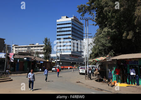 Addis Ababa, street scene in the city center, high-rise office building Stock Photo