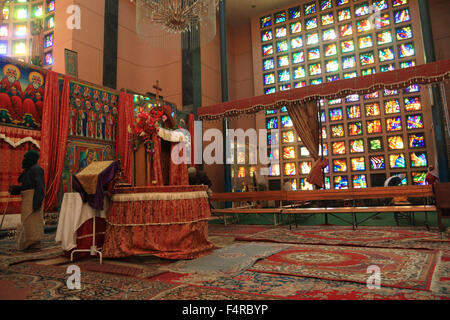 District Europia, Monastery in Debre Lebanon, sanctuary and stained glass windows Stock Photo