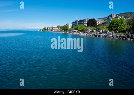 Switzerland, town, city, Vaud, VD, Vevey, Lac Léman, lake Geneva, lake, summer, Stock Photo