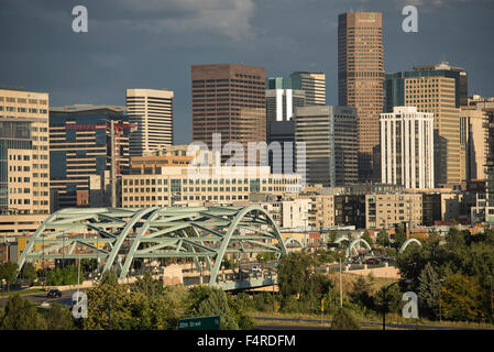 USA, UnitedStates, America, Colorado, Denver, city, mile high, downtown, skyline, bridge Stock Photo