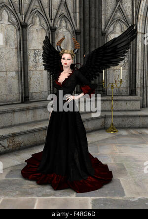 3D digital render of an evil queen on a fantasy castle background Stock Photo