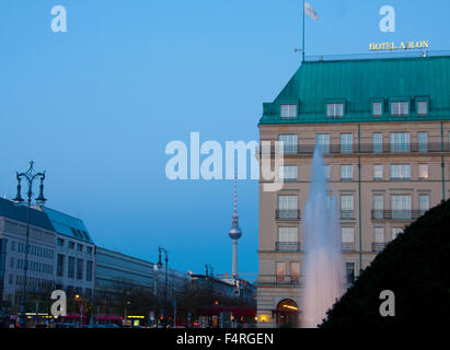 Berlin, Germany, Europe, Unter den Linden, hotel, Adlon, television tower, TV tower, night Stock Photo