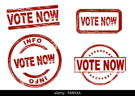 Set of stylized red stamps showing the term vote now. All on white background Stock Photo