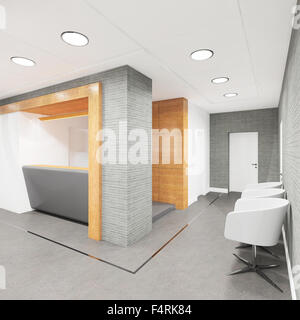 Interior of modern hotel lobby area and reception desk, 3D Rendering ...