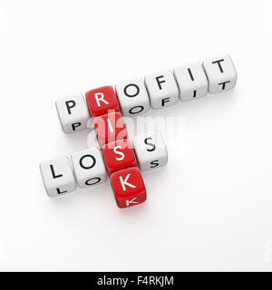 Crossword Profit Loss Risk. Digitally generated. Render Stock Photo